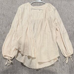 Aerie Cream Long Sleeve Button up with Tie Sleeves